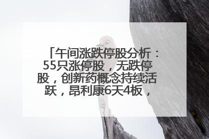 午间涨跌停股分析：55只涨停股，无跌停股，创新药概念持续活跃，昂利康6天4板，众生药业2连板