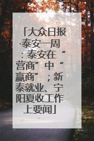 大众日报·泰安一周：泰安在“营商”中“赢商”；新泰就业、宁阳夏收工作上要闻